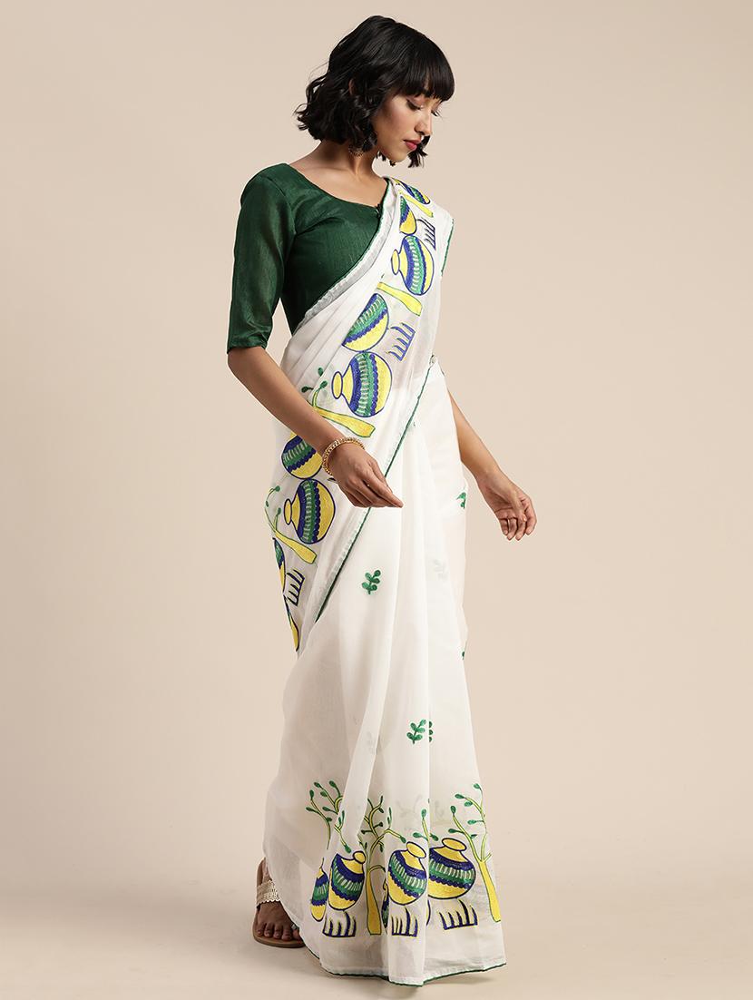 embroidered solid saree with blouse - 17413726 - Zoom Image - 2