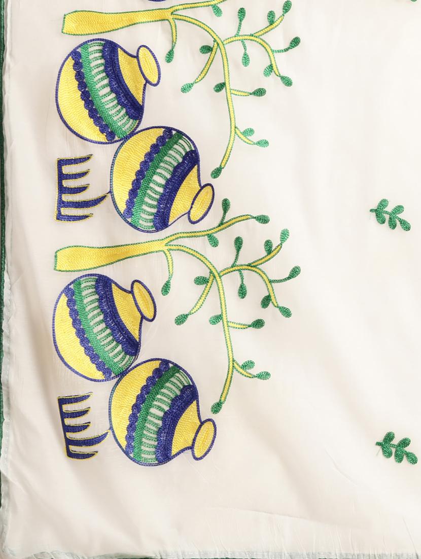 embroidered solid saree with blouse - 17413726 - Zoom Image - 6