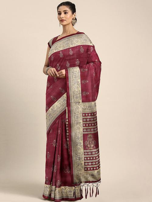 maroon silk blend mysore saree with blouse - 17413733 - Standard Image - 1