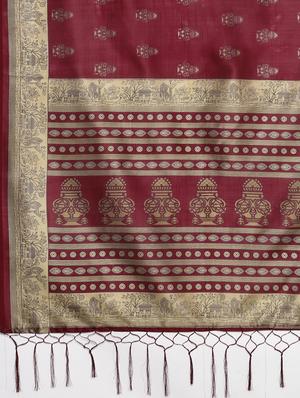 maroon silk blend mysore saree with blouse - 17413733 - Standard Image - 5
