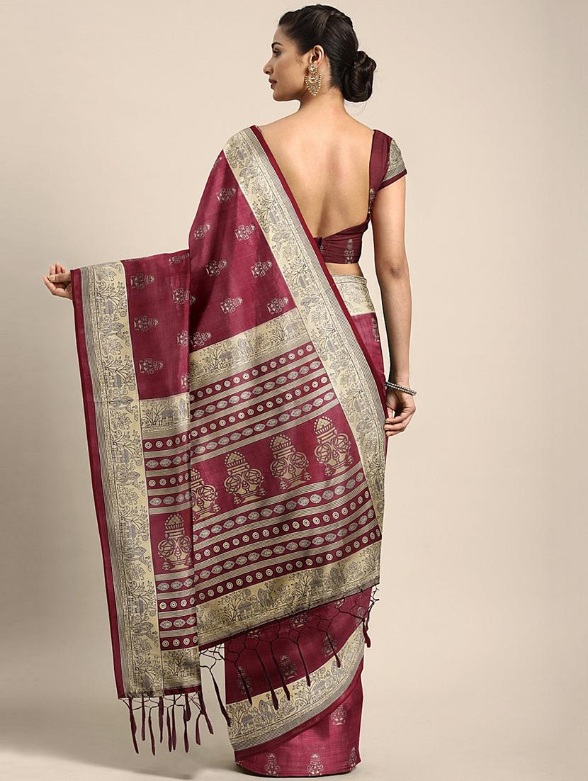 maroon silk blend mysore saree with blouse - 17413733 - Zoom Image - 2