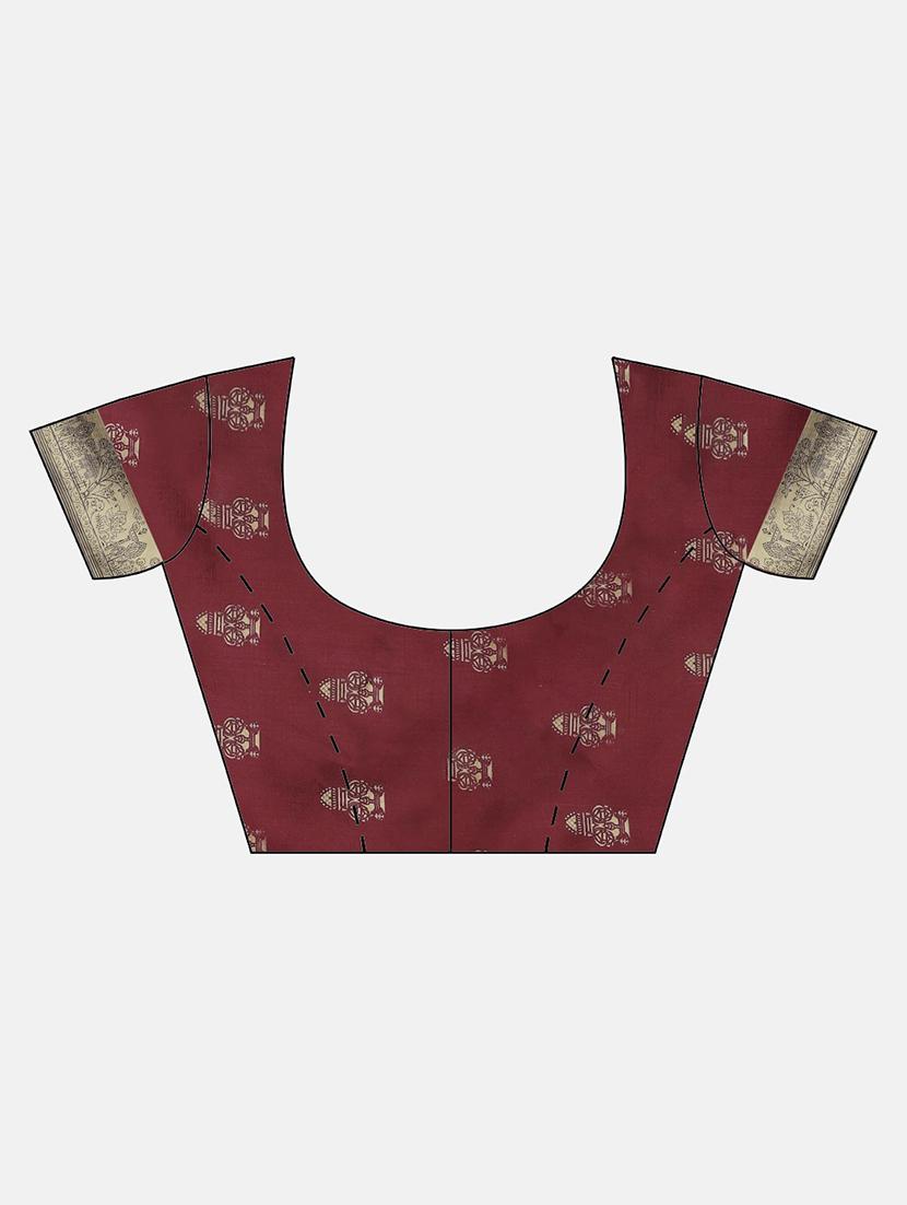 maroon silk blend mysore saree with blouse - 17413733 - Zoom Image - 3