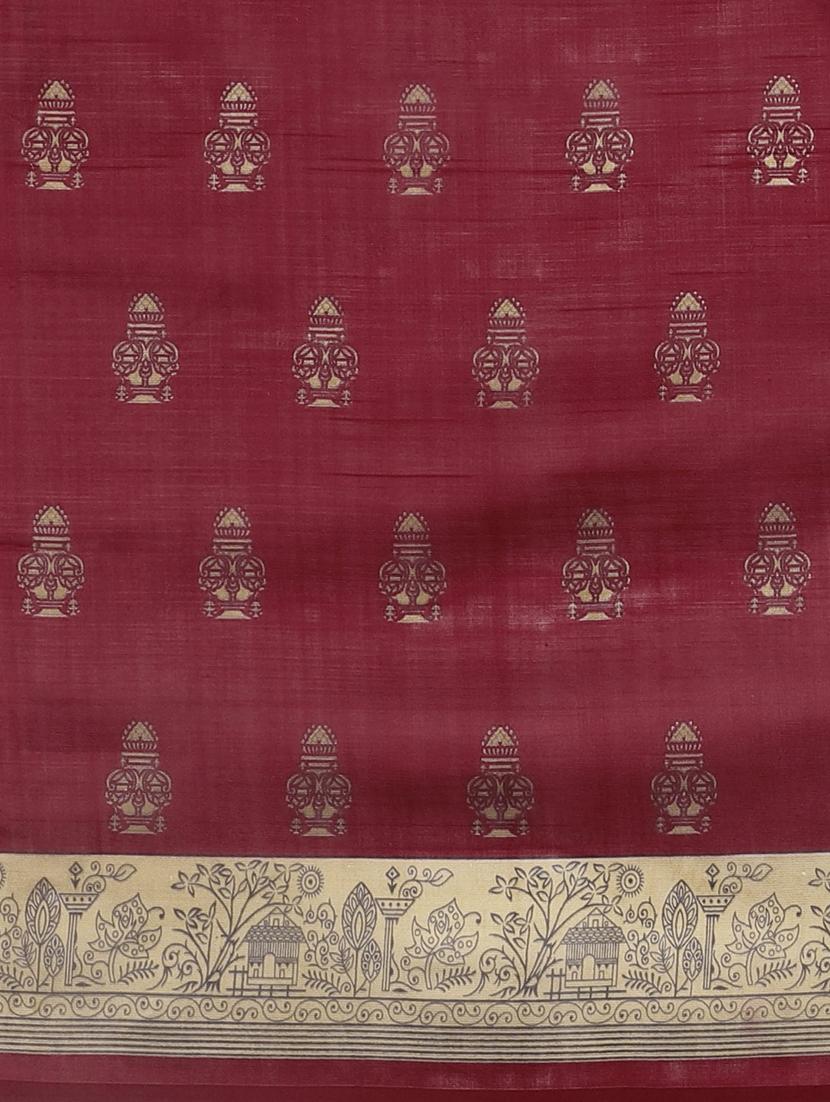 maroon silk blend mysore saree with blouse - 17413733 - Zoom Image - 4