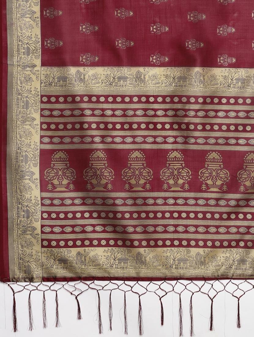 maroon silk blend mysore saree with blouse - 17413733 - Zoom Image - 5