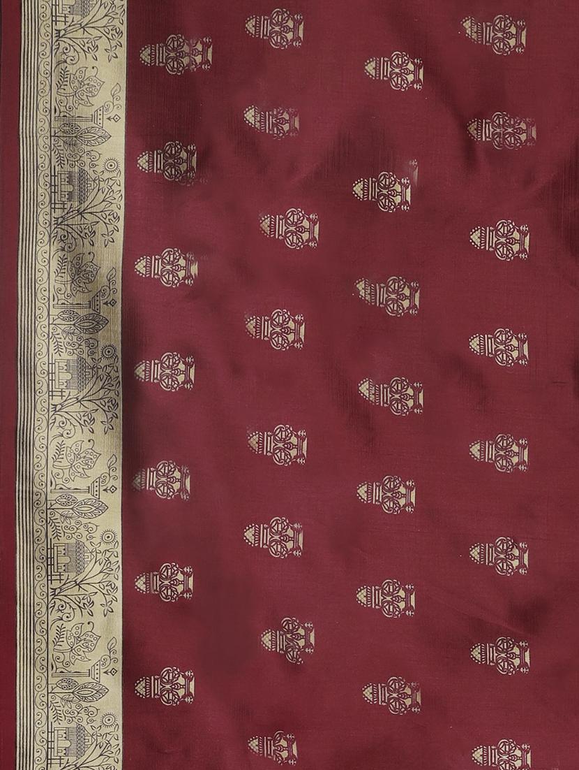 maroon silk blend mysore saree with blouse - 17413733 - Zoom Image - 6