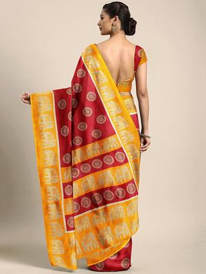 maroon silk blend mysore saree with blouse - 17413753 - Standard Image - 2