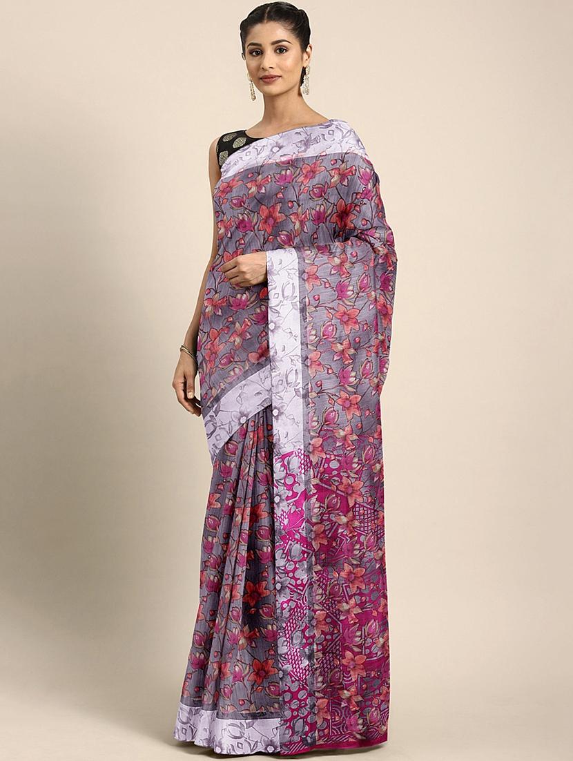 floral mysore silk saree with blouse - 17413773 - Zoom Image - 1