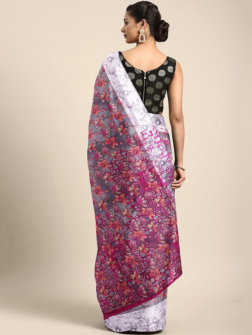 floral mysore silk saree with blouse - 17413773 - Zoom Image - 2
