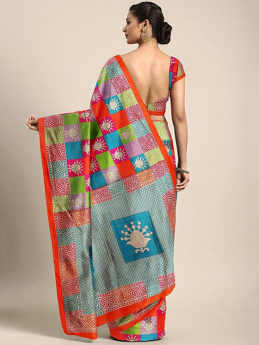 checkered mysore silk saree with blouse - 17413783 - Zoom Image - 2