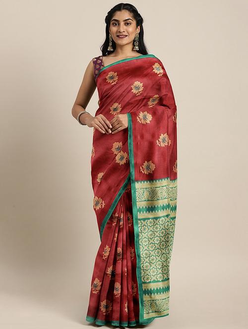maroon silk blend mysore saree with blouse - 17413785 - Standard Image - 1