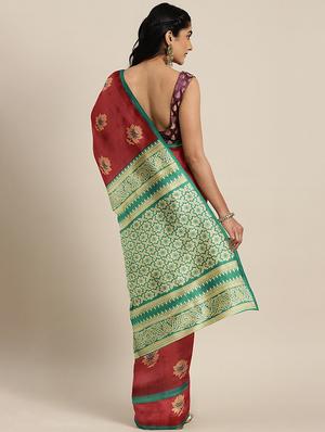 maroon silk blend mysore saree with blouse - 17413785 - Standard Image - 2