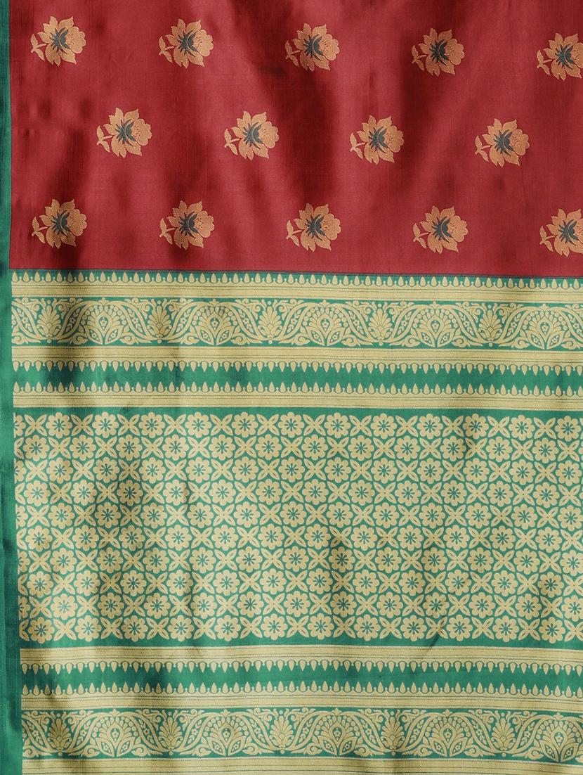 maroon silk blend mysore saree with blouse - 17413785 - Zoom Image - 6