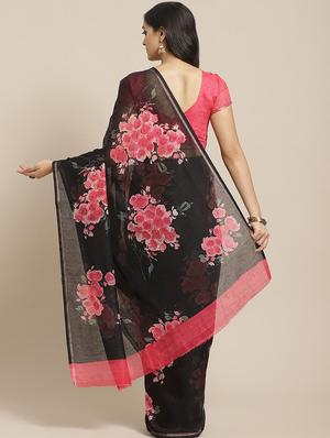 floral printed saree with blouse - 17413888 - Standard Image - 2