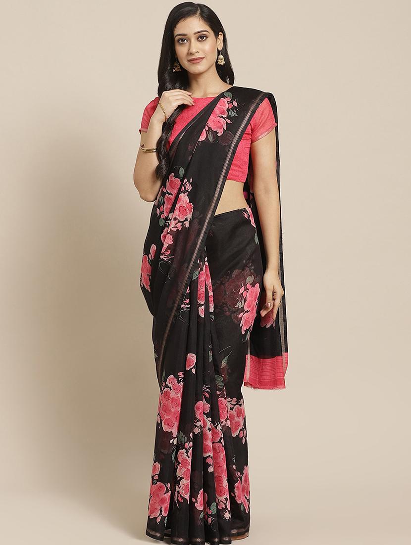 floral printed saree with blouse - 17413888 - Zoom Image - 1