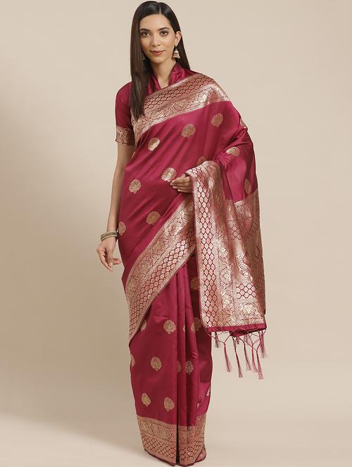 magenta silk blend banarasi saree with blouse - 17413901 - Very Small Image - 1