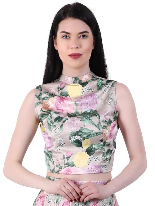 mandarin neck floral crop top - 17414030 - Standard Image - 1
