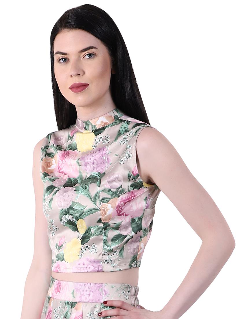 mandarin neck floral crop top - 17414030 - Zoom Image - 2