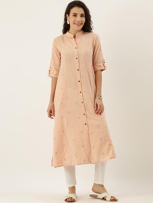 dobby work a-line kurta - 17414363 - Standard Image - 1