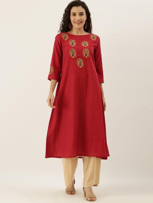 embroidered a-line kurta - 17414372 - Standard Image - 1