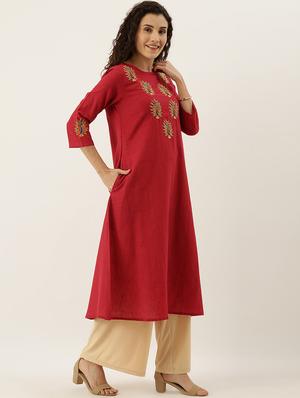 embroidered a-line kurta - 17414372 - Standard Image - 2