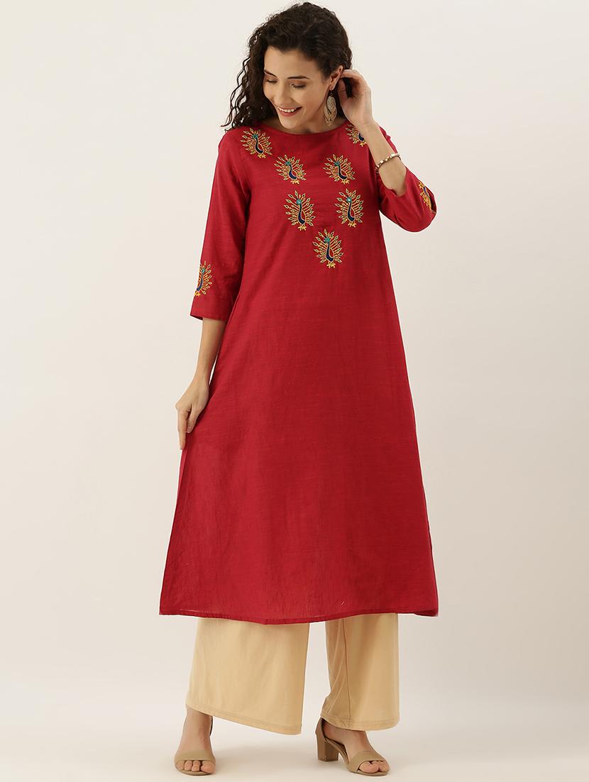 embroidered a-line kurta - 17414372 - Zoom Image - 4