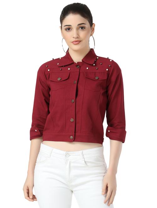 pearl embellished denim jacket - 17415228 - Very Small Image - 1