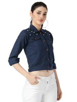 pearl embellished denim jacket - 17415229 - Standard Image - 2