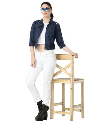 pearl embellished denim jacket - 17415229 - Standard Image - 4