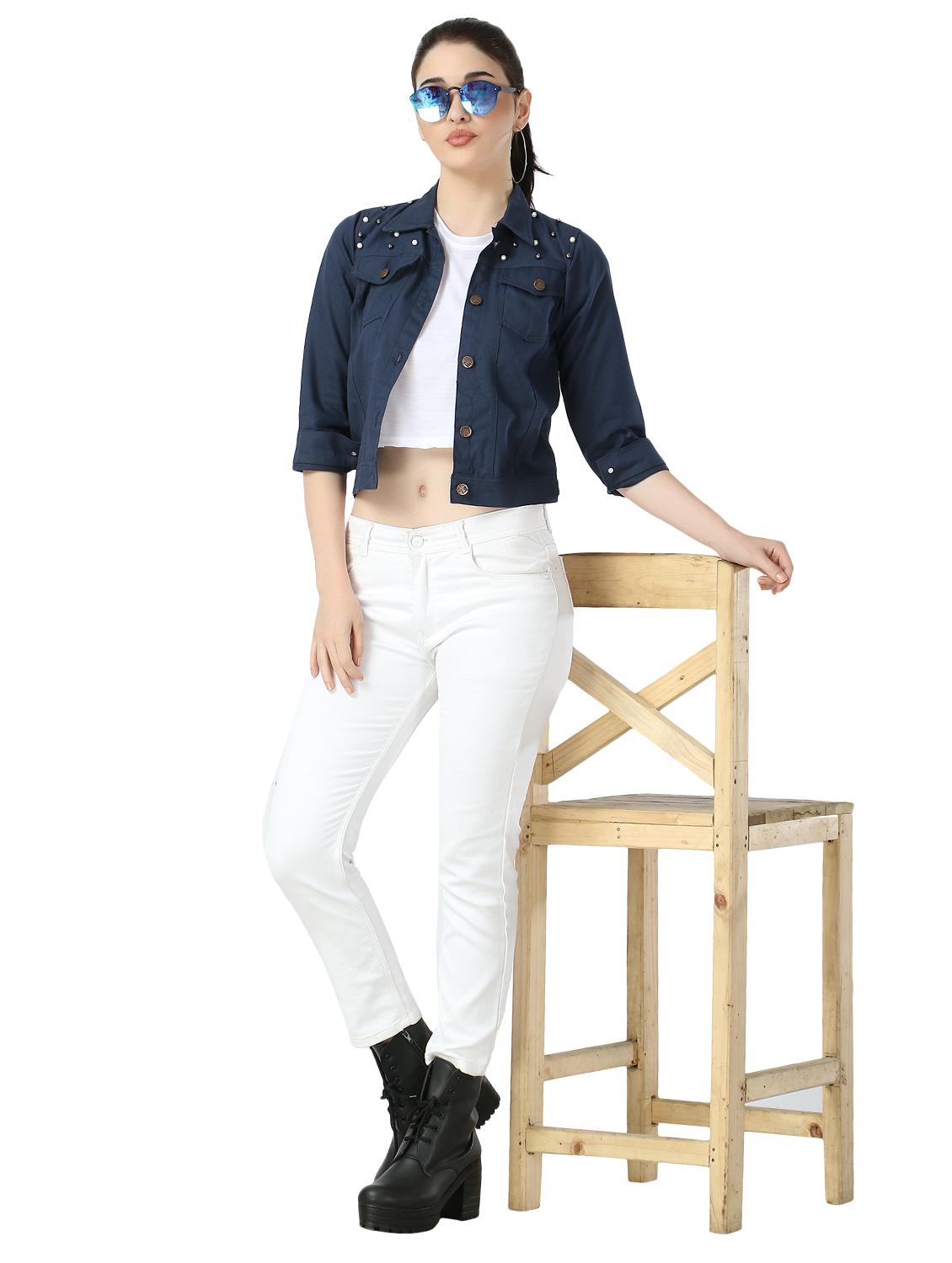 pearl embellished denim jacket - 17415229 - Zoom Image - 4