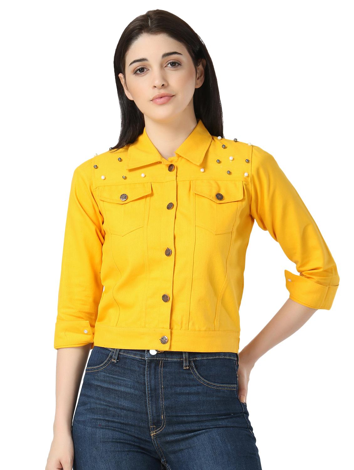 pearl embellished denim jacket - 17415230 - Zoom Image - 1