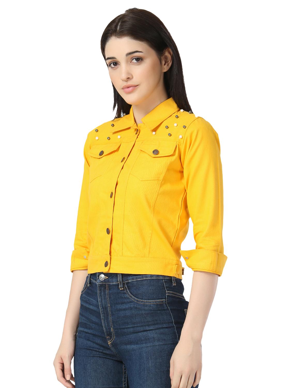 pearl embellished denim jacket - 17415230 - Zoom Image - 2