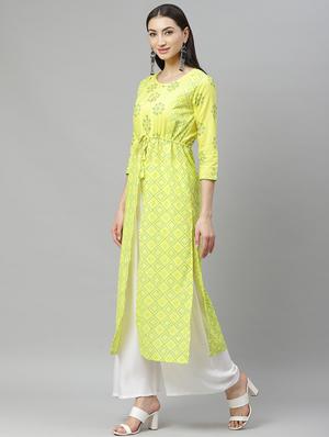 printed high slit kurta - 17415327 - Standard Image - 2