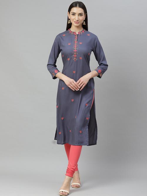 embroidered straight kurta - 17415329 - Standard Image - 1