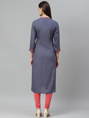embroidered straight kurta - 17415329 - Standard Image - 3
