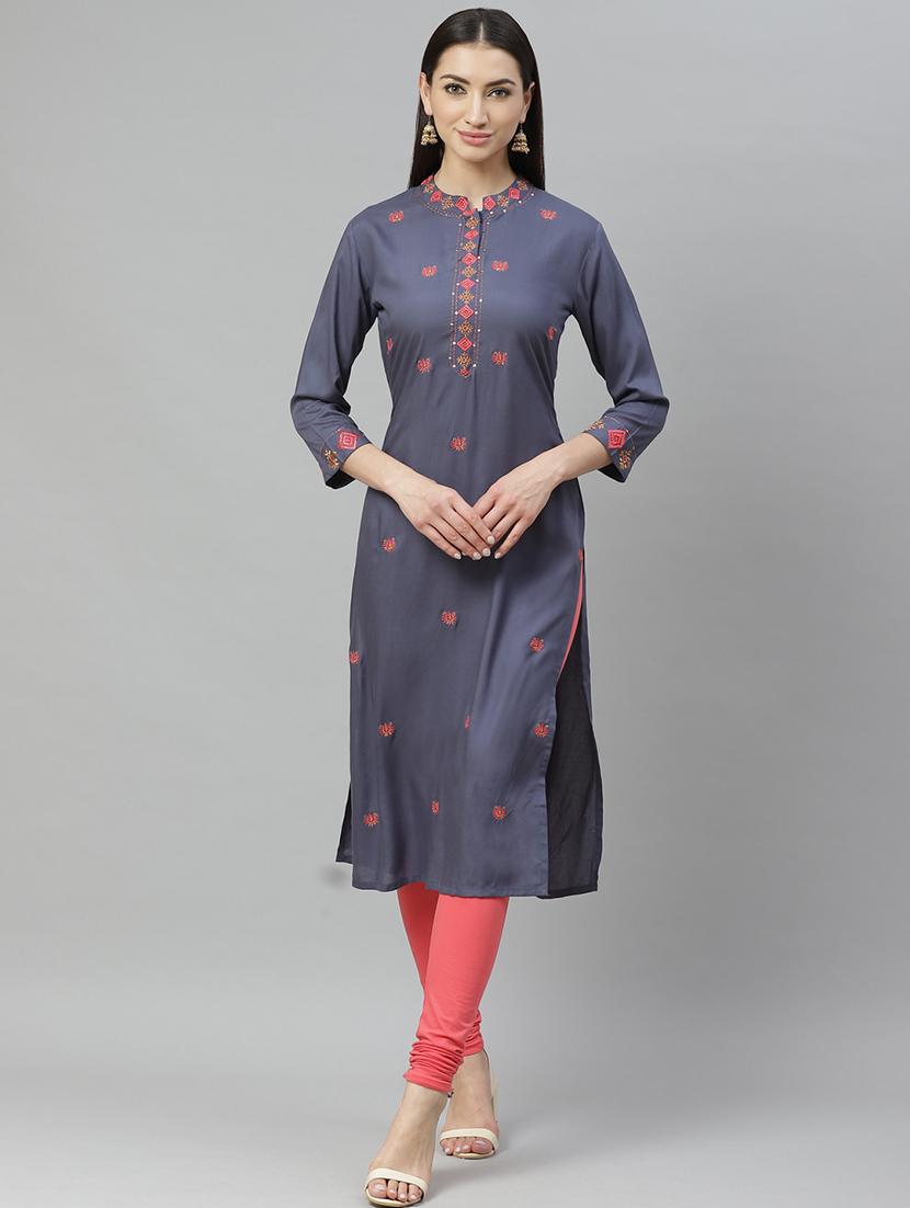 embroidered straight kurta - 17415329 - Zoom Image - 1
