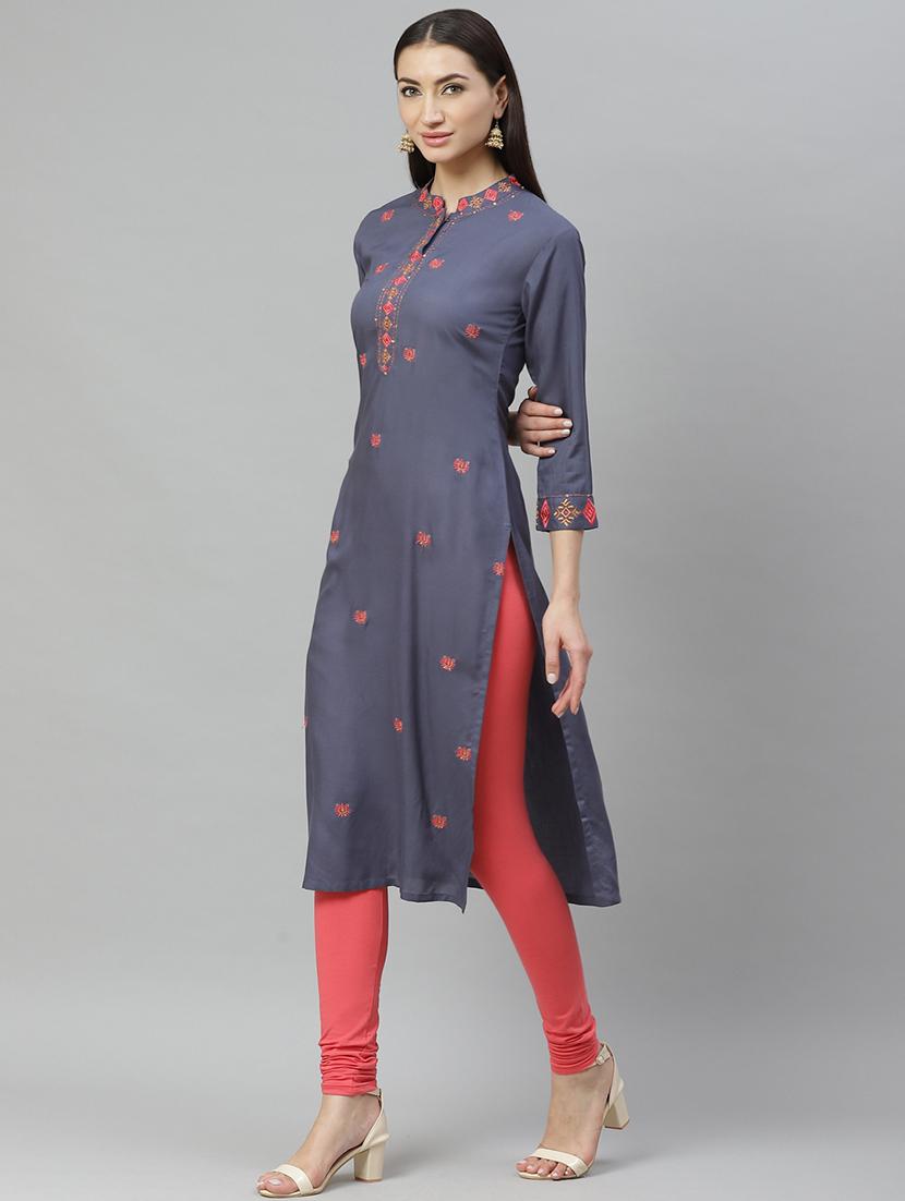 embroidered straight kurta - 17415329 - Zoom Image - 2