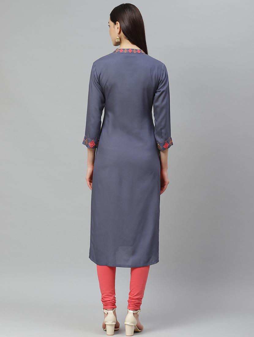 embroidered straight kurta - 17415329 - Zoom Image - 3