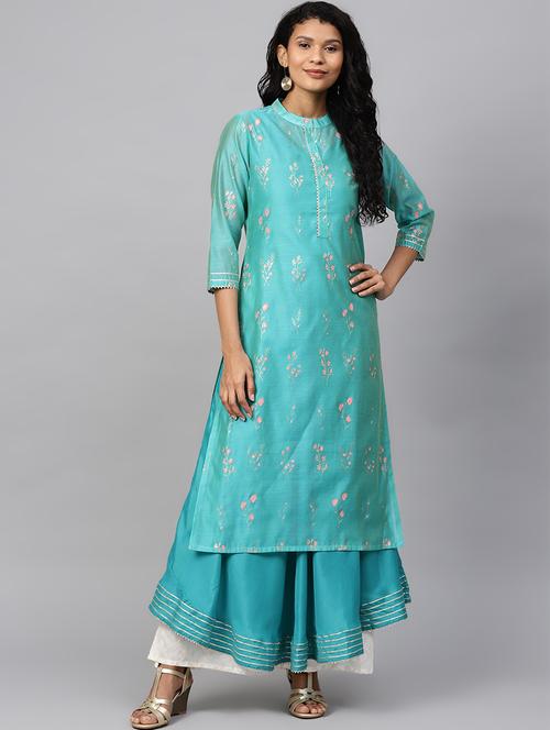 foil print layered kurta - 17415330 - Standard Image - 1