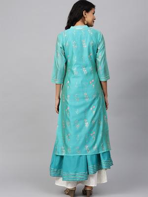 foil print layered kurta - 17415330 - Standard Image - 3