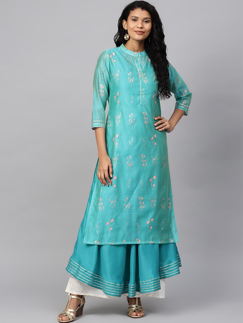 foil print layered kurta - 17415330 - Zoom Image - 1