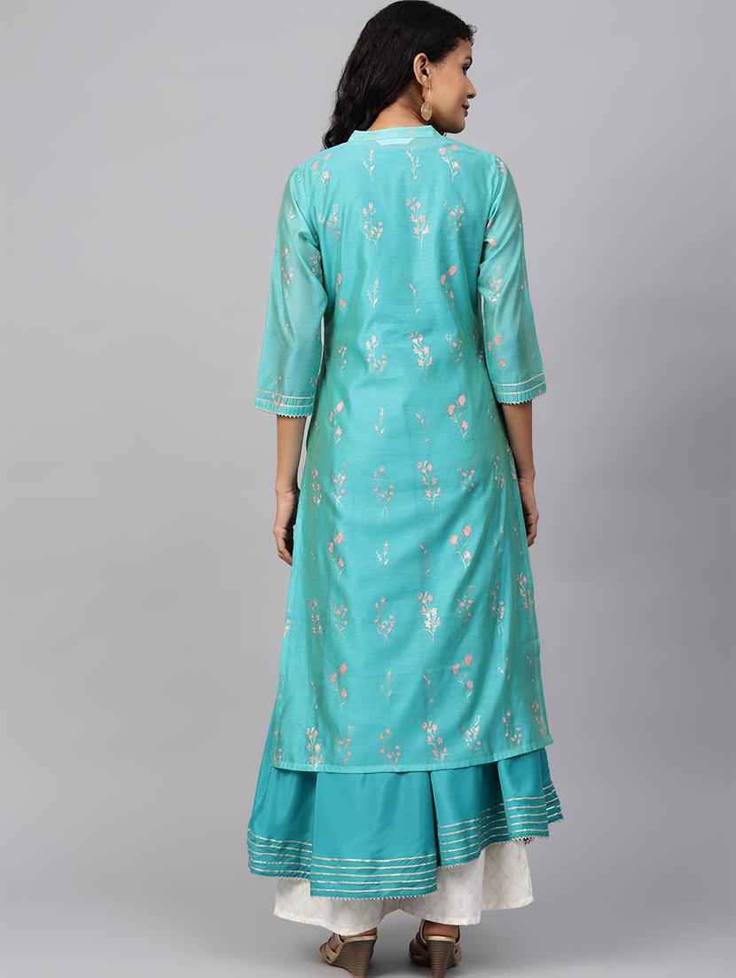 foil print layered kurta - 17415330 - Zoom Image - 3