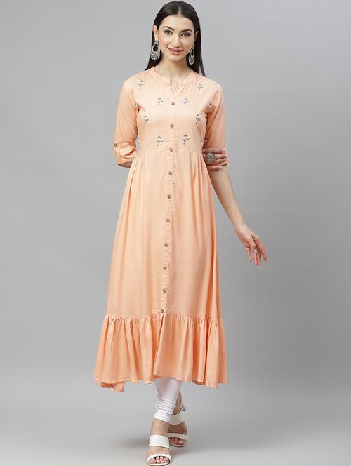 embroidered tiered flare kurta - 17415344 - Standard Image - 1