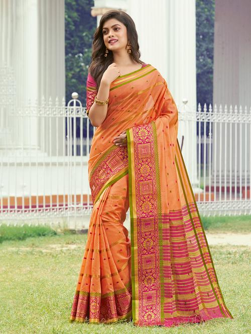 peach silk woven saree with blouse - 17415349 - Standard Image - 1