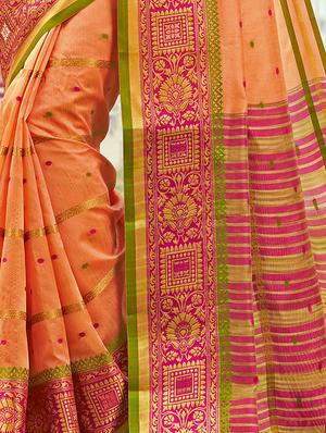 peach silk woven saree with blouse - 17415349 - Standard Image - 2