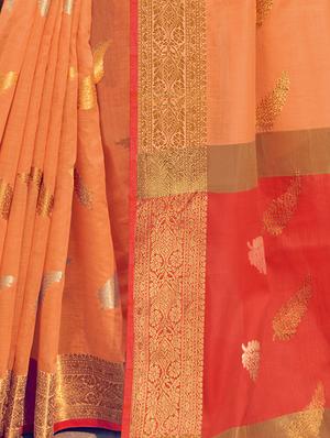 peach woven saree with blouse - 17415355 - Standard Image - 2