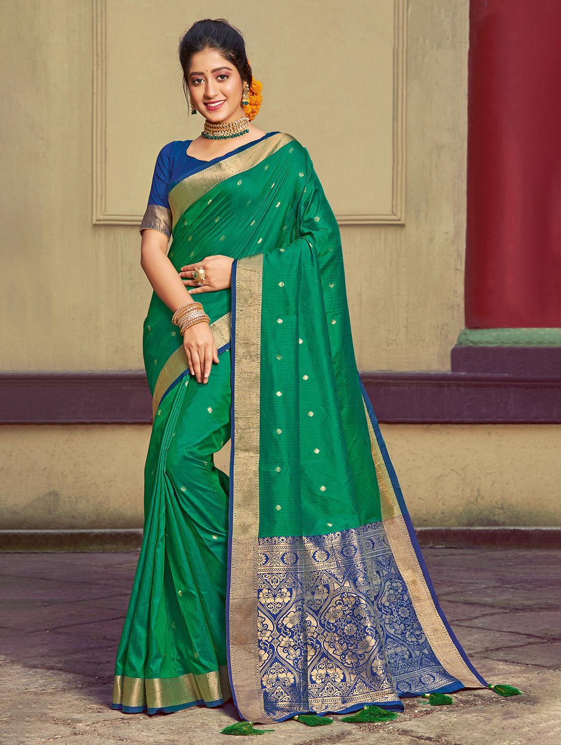 bordered woven saree with blouse - 17415365 - Zoom Image - 1