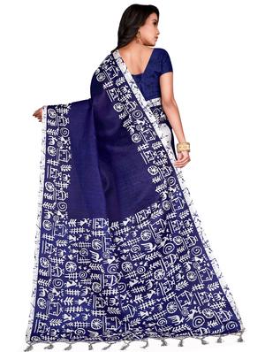 navy art silk half and half saree with blouse - 17415391 - Standard Image - 2