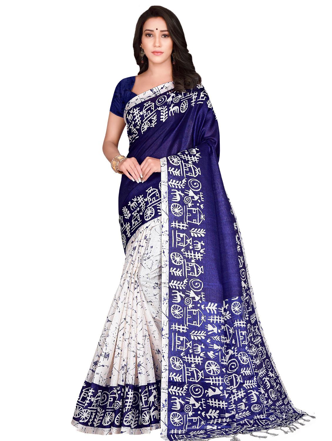 navy art silk half and half saree with blouse - 17415391 - Zoom Image - 1