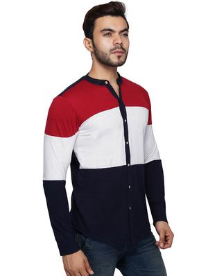 navy blue color block casual shirt - 17415417 - Standard Image - 2