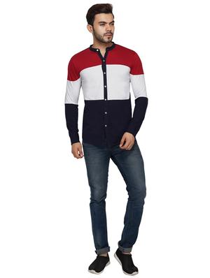 navy blue color block casual shirt - 17415417 - Standard Image - 4